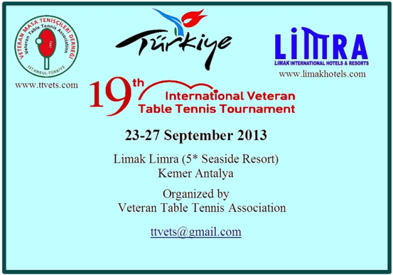 ANTALYA TURNUVALARI 2013 - 19.Antalya Uluslararası Veteran Masatenisi Turnuvası
